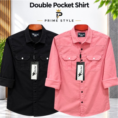 2 pics Premium Double Pocket Shirt (Black & Pink)