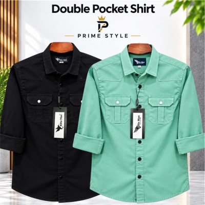 2 pics Premium Double Pocket Shirt (Black & Mint Green)