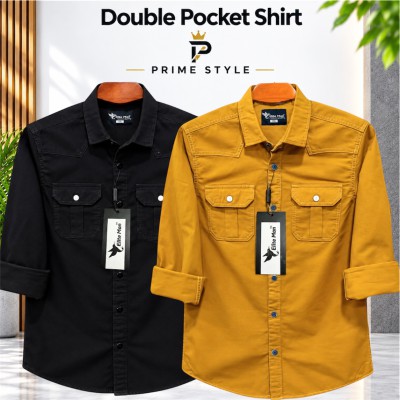 2 pics Premium Double Pocket Shirt (Black & Yellow)