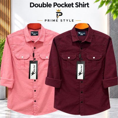 2 pics Premium Double Pocket Shirt (Pink & Maroon)
