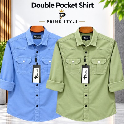 2 pics Premium Double Pocket Shirt (Sky & Lemon)