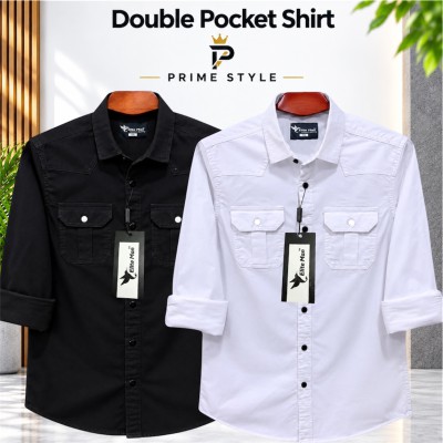 2 pics Premium Double Pocket Shirt (Black & White)