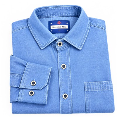 Denim Jeans One Pocket Shirt (Light Blue)