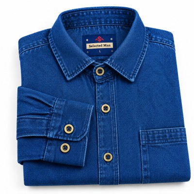 Denim Jeans One Pocket Shirt (Deep Blue)